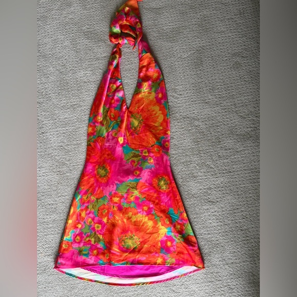Show Me Your Mumu Floral Halter Dress - Hot Pink, Orange & Green - Picture 4 of 4